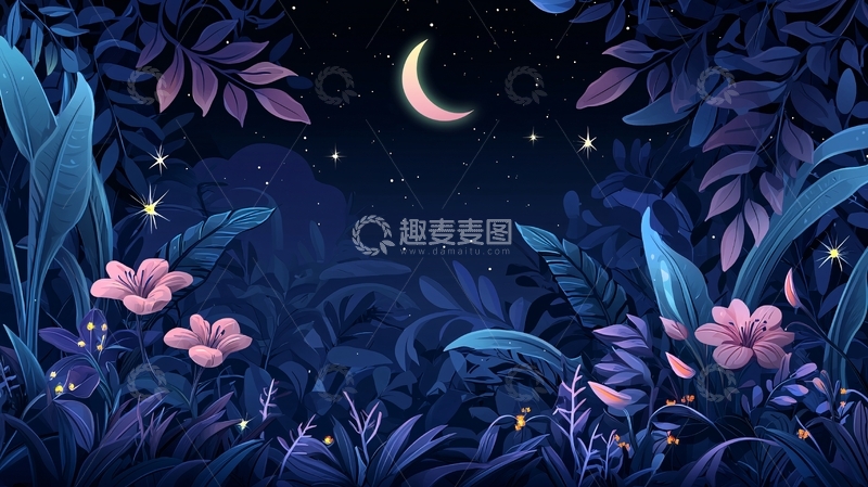 高清大图下载【趣麦麦图】月夜下的热带植物
