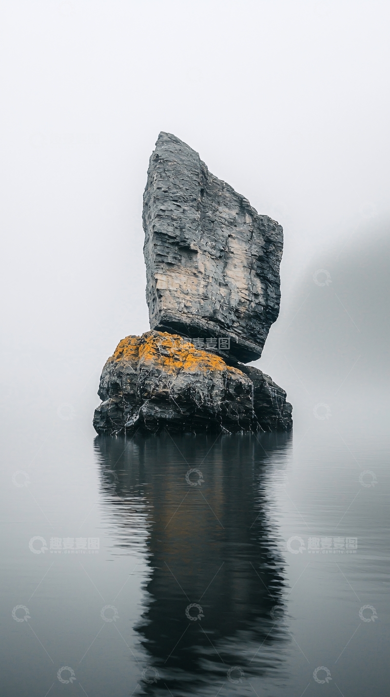 高清大图下载【趣麦麦图】水面上的平衡石