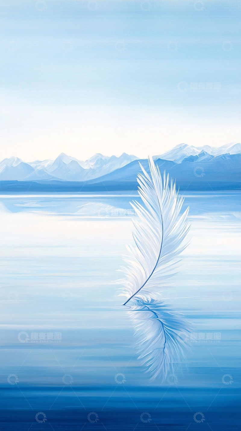 高清大图下载【趣麦麦图】蓝色羽毛在水面上的倒影