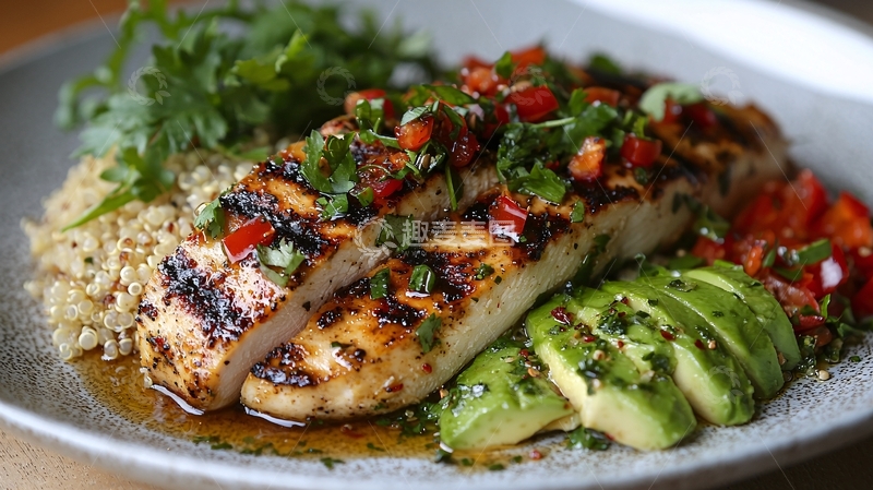 高清大图下载【趣麦麦图】烤鸡胸肉配藜麦牛油果