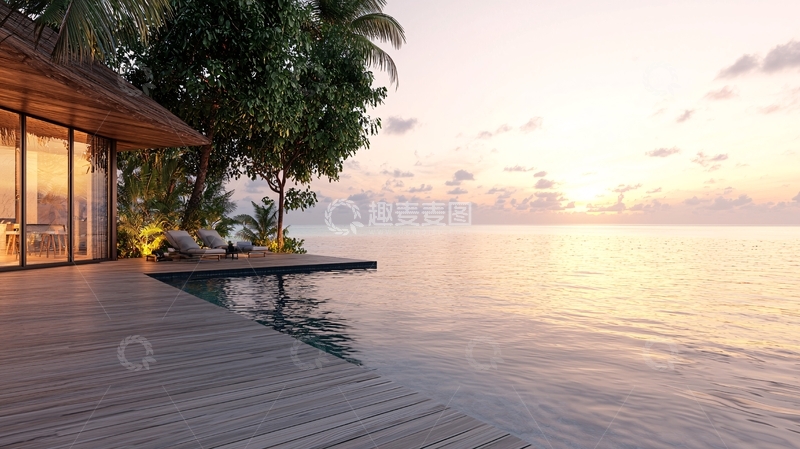高清大图下载【趣麦麦图】海边别墅日落美景