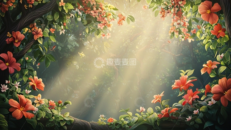 高清大图下载【趣麦麦图】阳光穿透花丛的梦幻场景