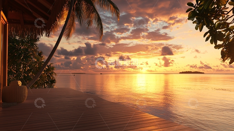 高清大图下载【趣麦麦图】海边日落平静祥和美景