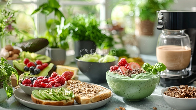 高清大图下载【趣麦麦图】健康早餐食材丰富摆拍