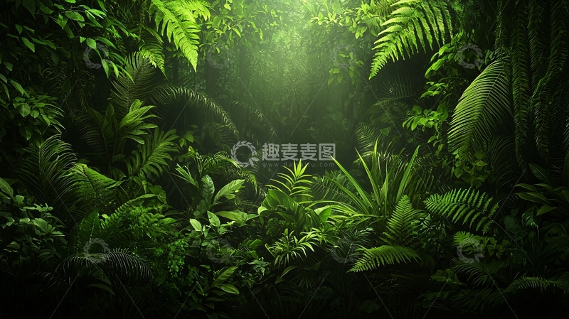 高清大图下载【趣麦麦图】茂密森林深处光线