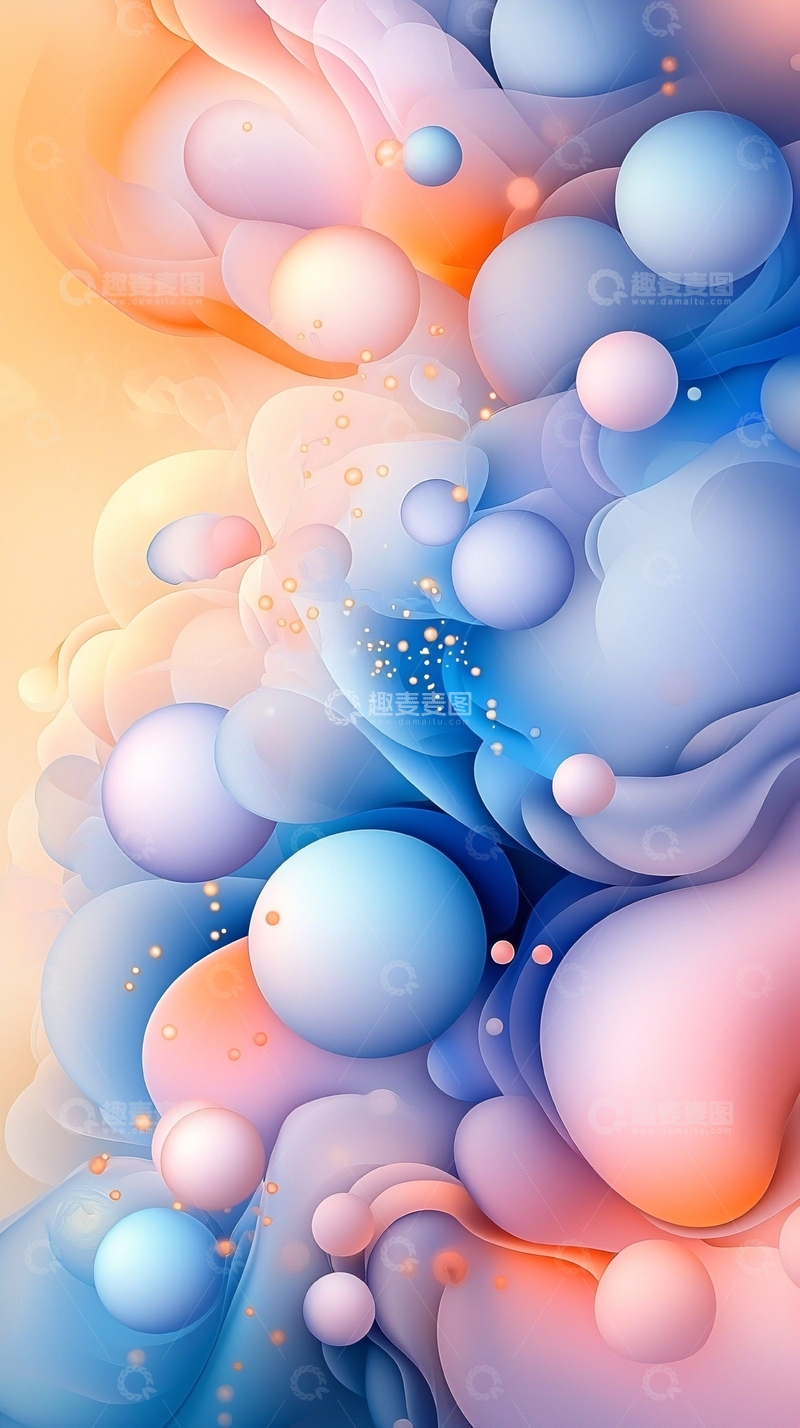 高清大图下载【趣麦麦图】梦幻水彩气泡背景