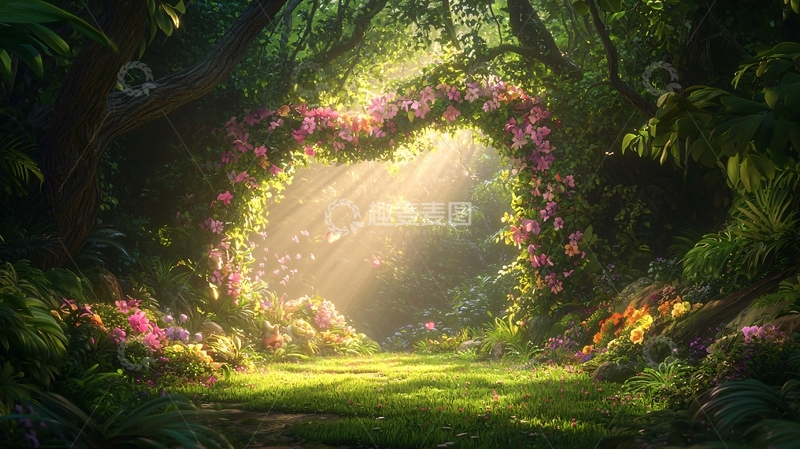 高清大图下载【趣麦麦图】心形花藤围绕的森林入口