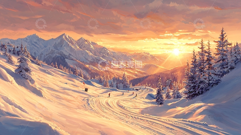 高清大图下载【趣麦麦图】雪山日出美景