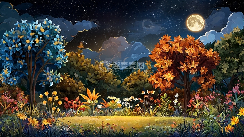 高清大图下载【趣麦麦图】月光下的花园