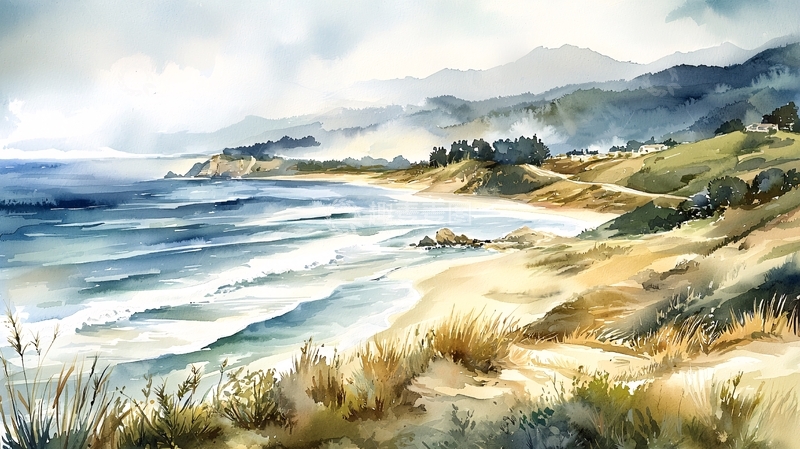 高清大图下载【趣麦麦图】海边水彩风景