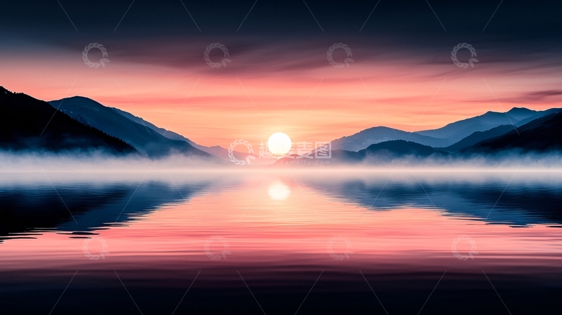 高清大图下载【趣麦麦图】宁静湖面日出