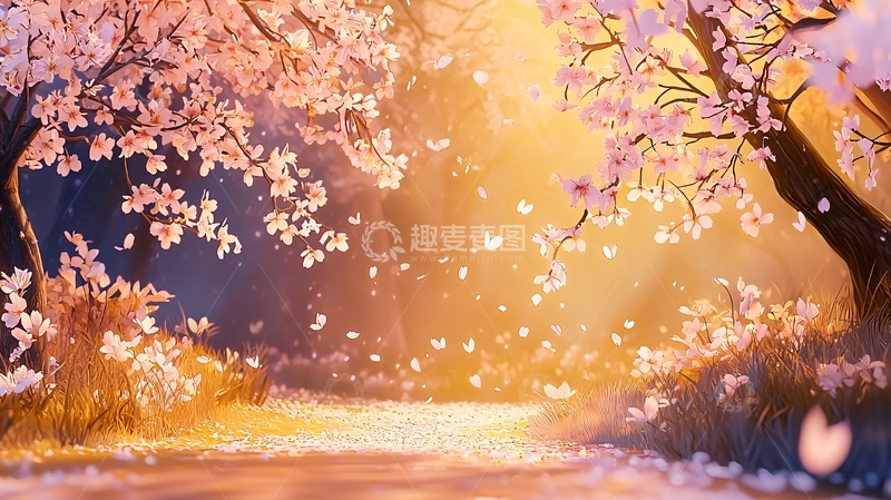 高清大图下载【趣麦麦图】樱花树下的阳光小路