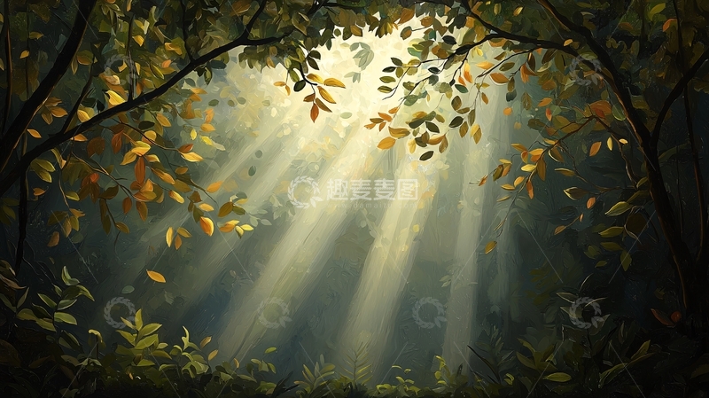高清大图下载【趣麦麦图】森林阳光穿透树叶