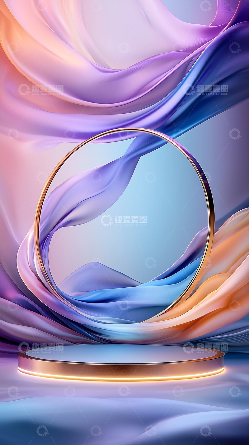高清大图下载【趣麦麦图】柔和色彩背景上的金色圆环