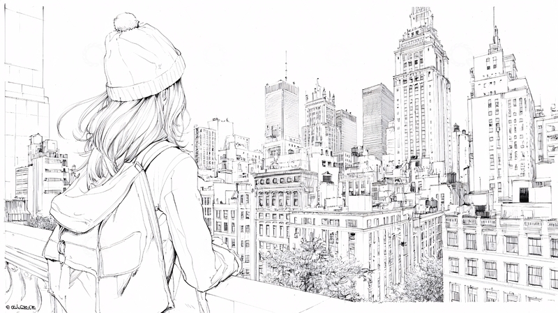 高清大图下载【趣麦麦图】女孩眺望城市风景线