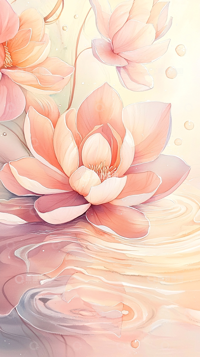 高清大图下载【趣麦麦图】粉色花朵水面倒影