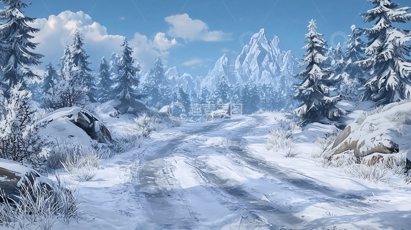 高清大图下载【趣麦麦图】雪山林间的冬日景象