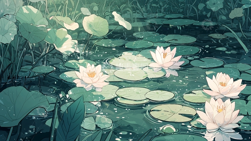 高清大图下载【趣麦麦图】荷花池塘里睡莲盛开