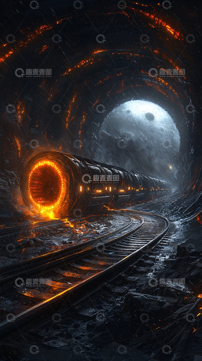 高清大图下载【趣麦麦图】未来感火车穿越隧道