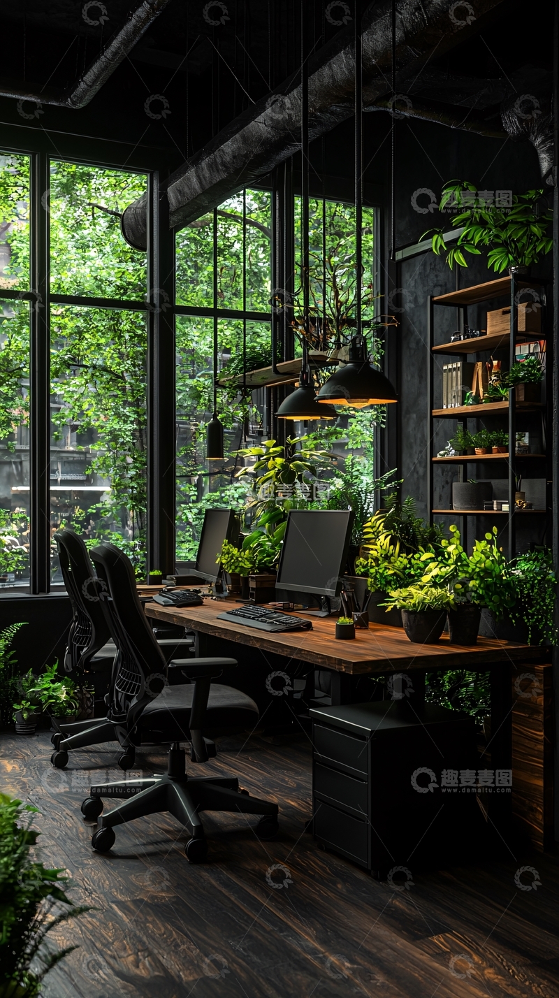 高清大图下载【趣麦麦图】绿色植物环绕的办公室