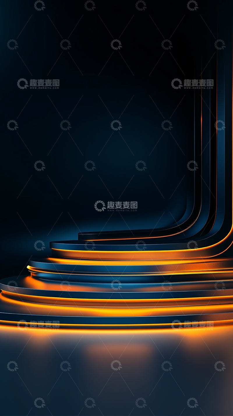 高清大图下载【趣麦麦图】深蓝色背景金色光台阶