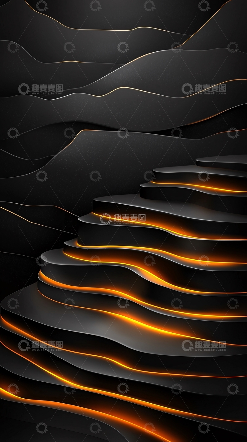 高清大图下载【趣麦麦图】黑色波浪与金色光芒