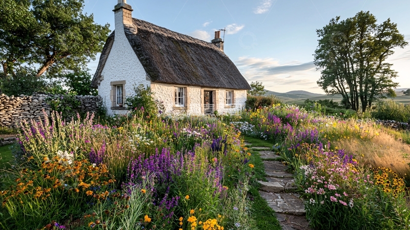 高清大图下载【趣麦麦图】茅草屋顶的田园小屋