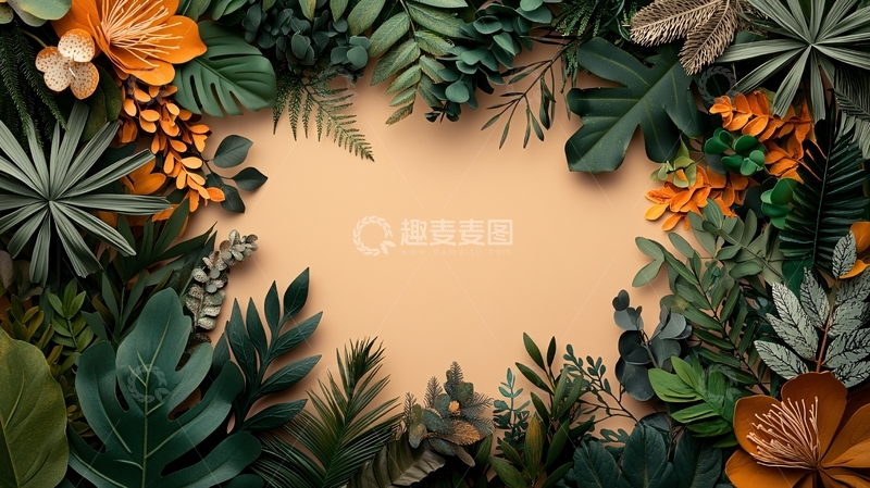 高清大图下载【趣麦麦图】热带植物围绕的米色中心