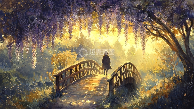 高清大图下载【趣麦麦图】林中桥上孤独的人影