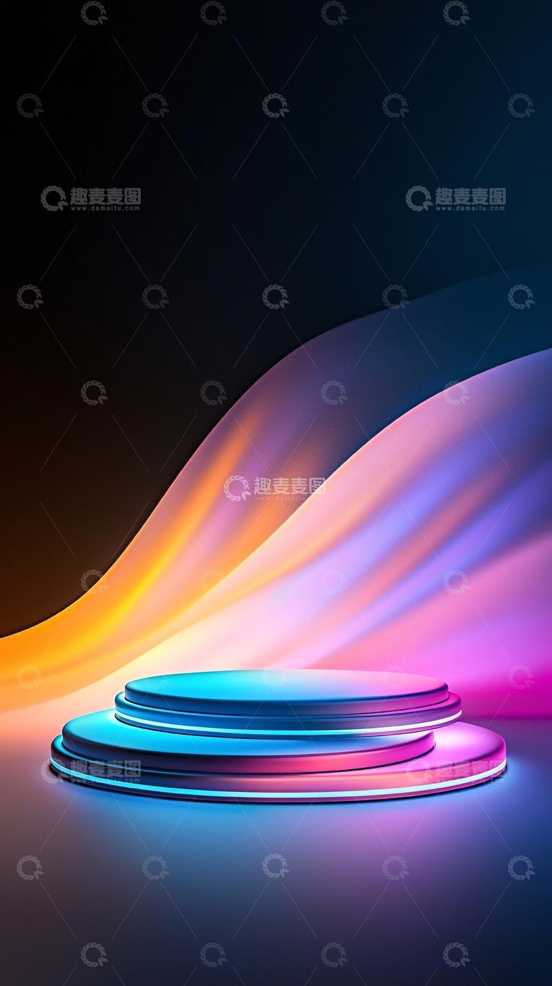 高清大图下载【趣麦麦图】霓虹灯光下的圆形展示台