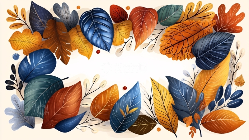 高清大图下载【趣麦麦图】多彩秋叶框架背景