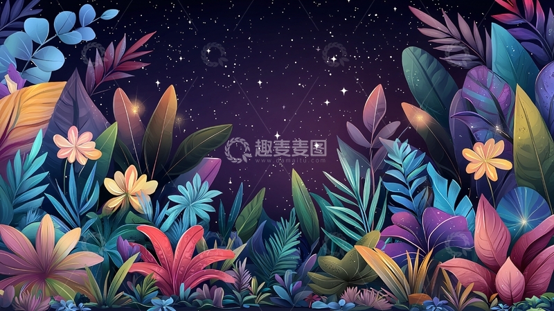高清大图下载【趣麦麦图】绚丽植物星空背景