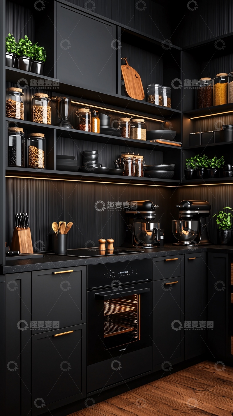 高清大图下载【趣麦麦图】黑色系的厨房设计
