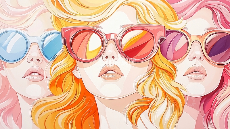 高清大图下载【趣麦麦图】彩色发型女孩戴着太阳镜