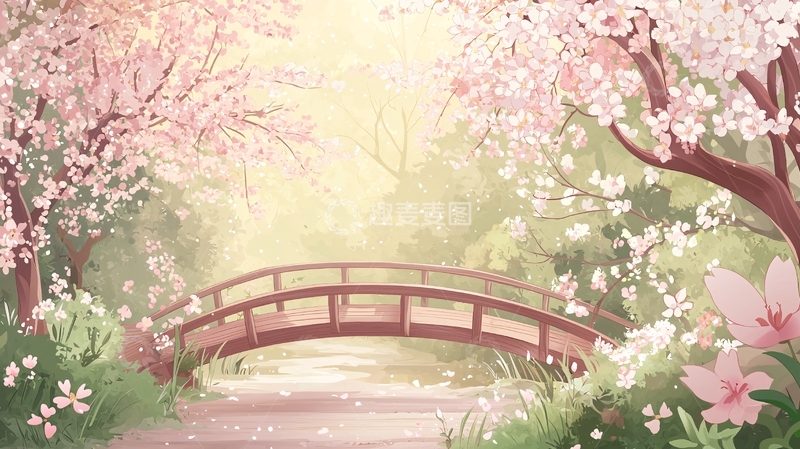 高清大图下载【趣麦麦图】浪漫樱花小桥唯美背景
