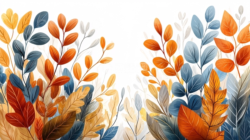 高清大图下载【趣麦麦图】秋季树叶水彩背景