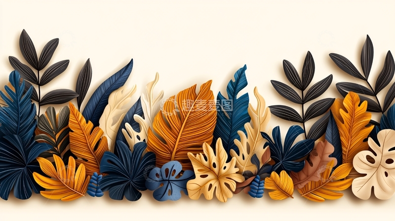 高清大图下载【趣麦麦图】黏土质感树叶排布背景