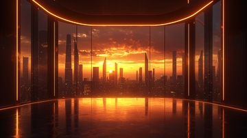 未来城市日落景观