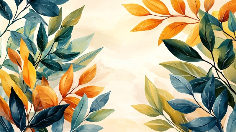 高清大图下载【趣麦麦图】水彩风格的秋叶