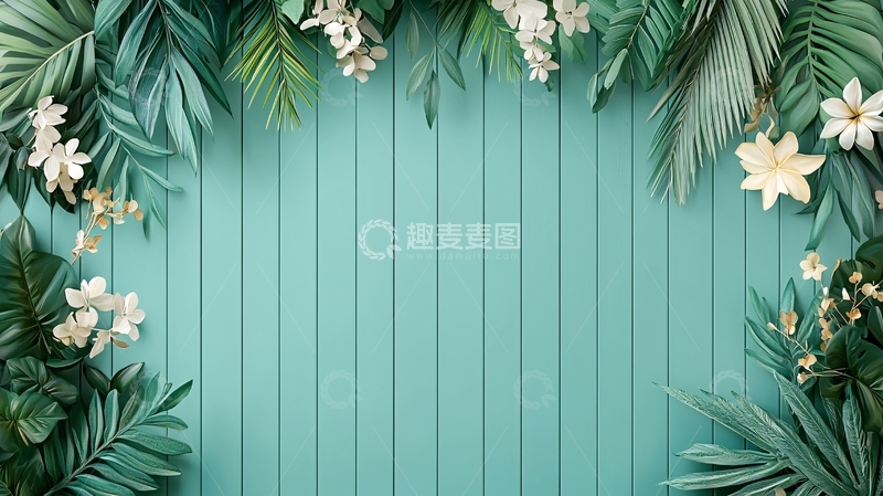 高清大图下载【趣麦麦图】清新绿叶花卉背景留白