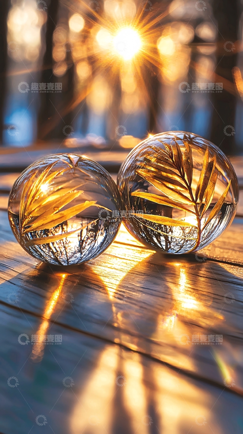 高清大图下载【趣麦麦图】水晶球里的棕榈叶倒影