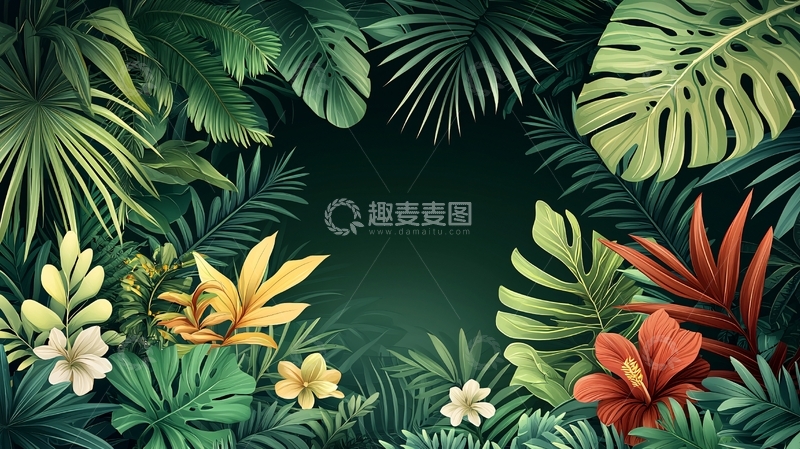 高清大图下载【趣麦麦图】热带植物环绕的背景