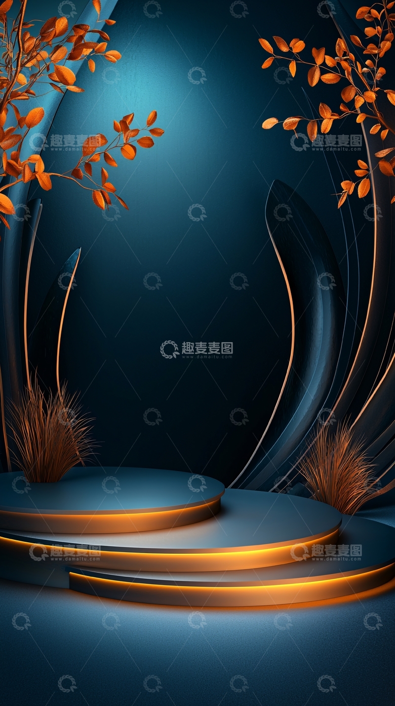 高清大图下载【趣麦麦图】蓝色舞台背景金色线条