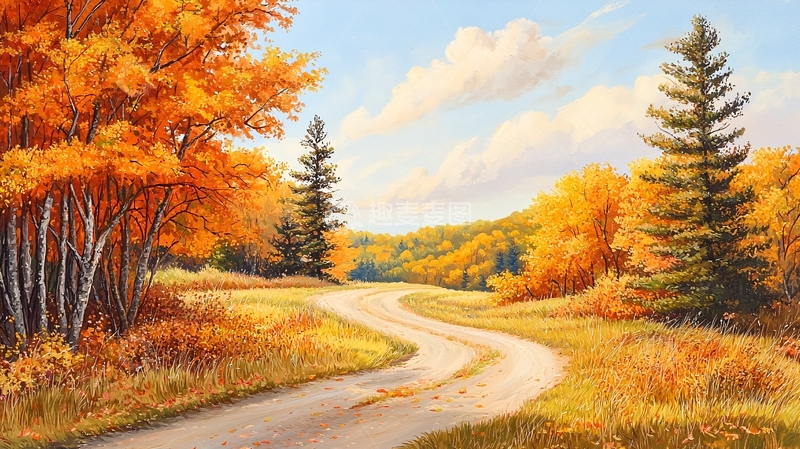 高清大图下载【趣麦麦图】秋日金色风景油画