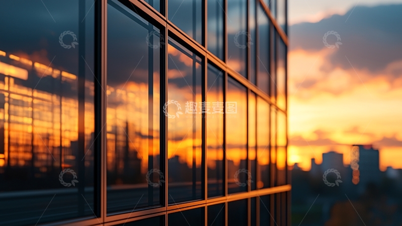 高清大图下载【趣麦麦图】玻璃幕墙的日落倒影