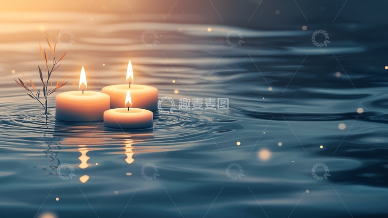 高清大图下载【趣麦麦图】水中漂浮的蜡烛