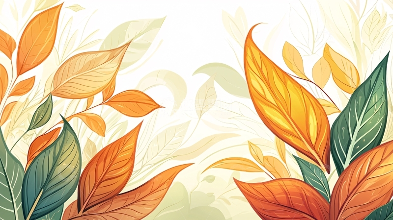 高清大图下载【趣麦麦图】秋色叶片水彩背景