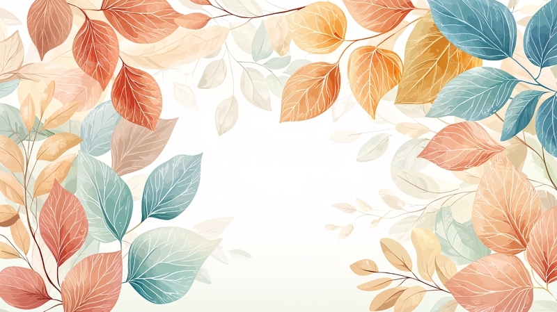 水彩风格的彩色叶子背景