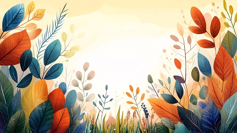 高清大图下载【趣麦麦图】彩色叶片框架