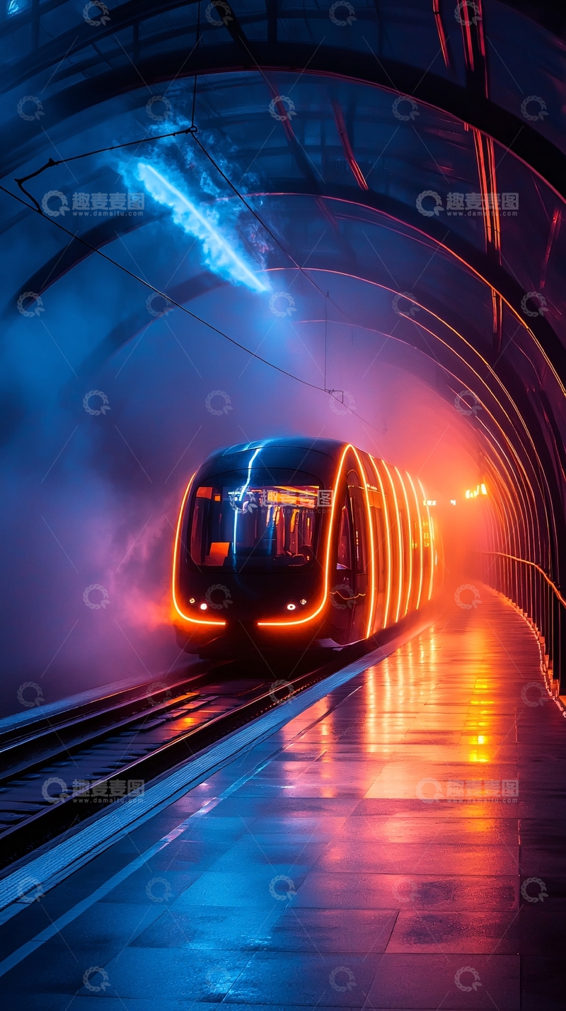 高清大图下载【趣麦麦图】未来感地铁隧道列车